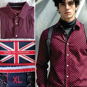 Soul of London Burgundy Red Wine Button Down Shirt XL Men’s Long Sleeve Cotton